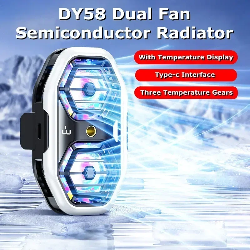 DY58 Dual Fan Mobile Phone Back Clip Cool Heat Sink Semiconductor Live Streaming/ PUBG Game Cooler 3 Gear Adjustable Cooling Fan