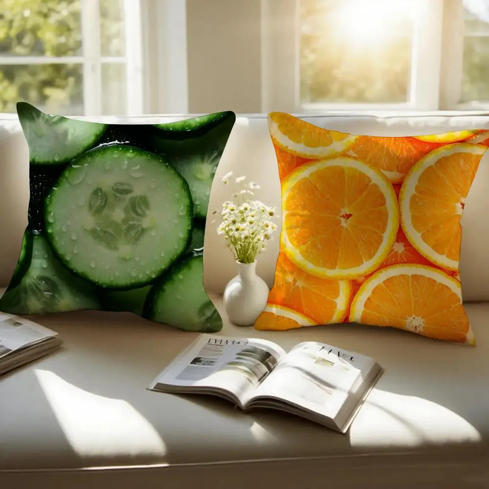 Healthy Fresh Food Anime Style Art Cushion Cover Pillowcase Anti-dustmite Invisible Zipper Short Plush Sofa Cushion