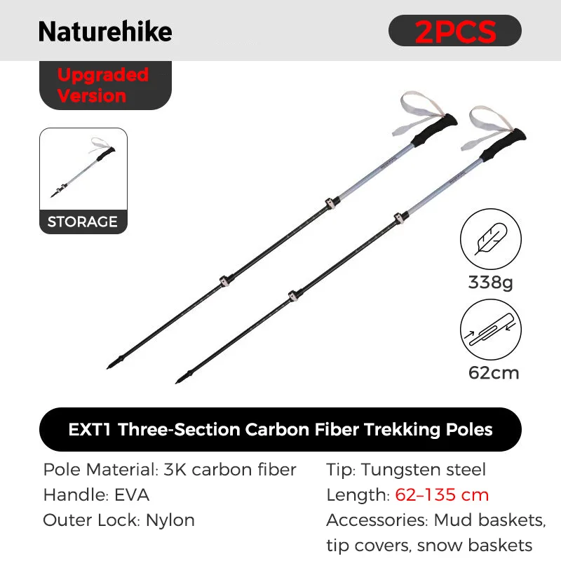 Naturehike 3-teilige Wanderstöcke aus Kohlefaser, ultraleichte Teleskop-Trekkingstöcke, Outdoor-Wandern, Camping, Gehstock 7