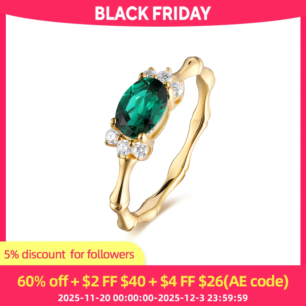 

ANDH овальное кольцо с муассанитом из культивированного изумруда для женщин, позолоченное 14 К, бамбуковый узел, дизайн, юбилей, свадьба, помолвка, ювелирное изделие