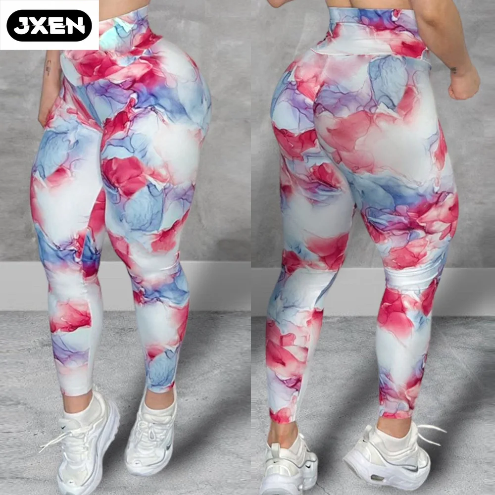 

Simple Slim Fit Hip Raise Tie-Dye Digital Print Yoga Pants Leggings High Waist Sexy Fitness Pants for Women