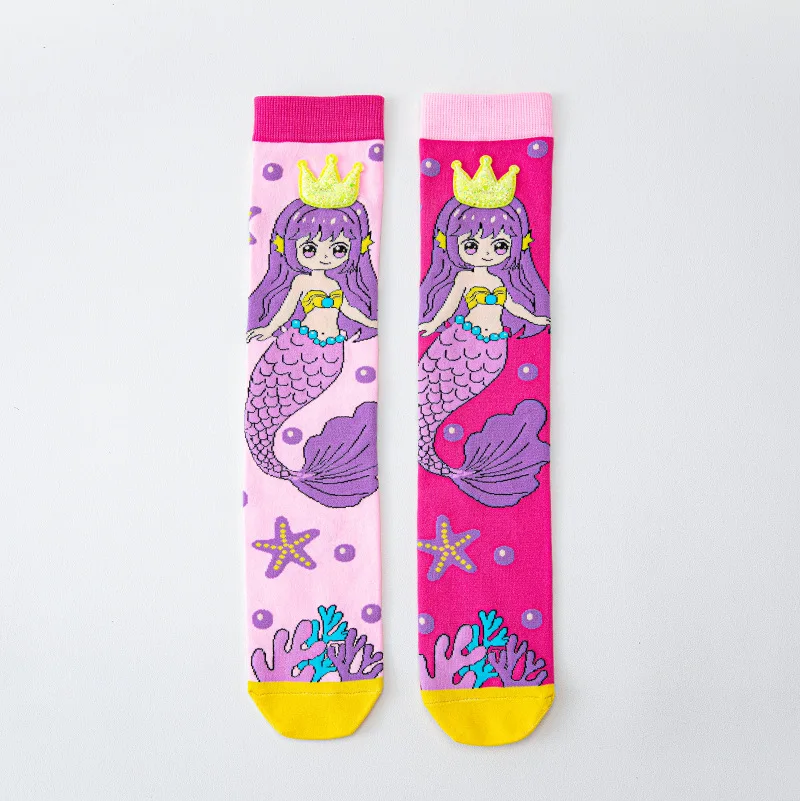 Kinder Lange Socken Leuchtende Farben 3D Cartoon Meerjungfrau Hase Mädchen Baumwollsocken 5-16 Jahre Kinder Kniestrümpfe Mädchen Geschenk – Detail 9