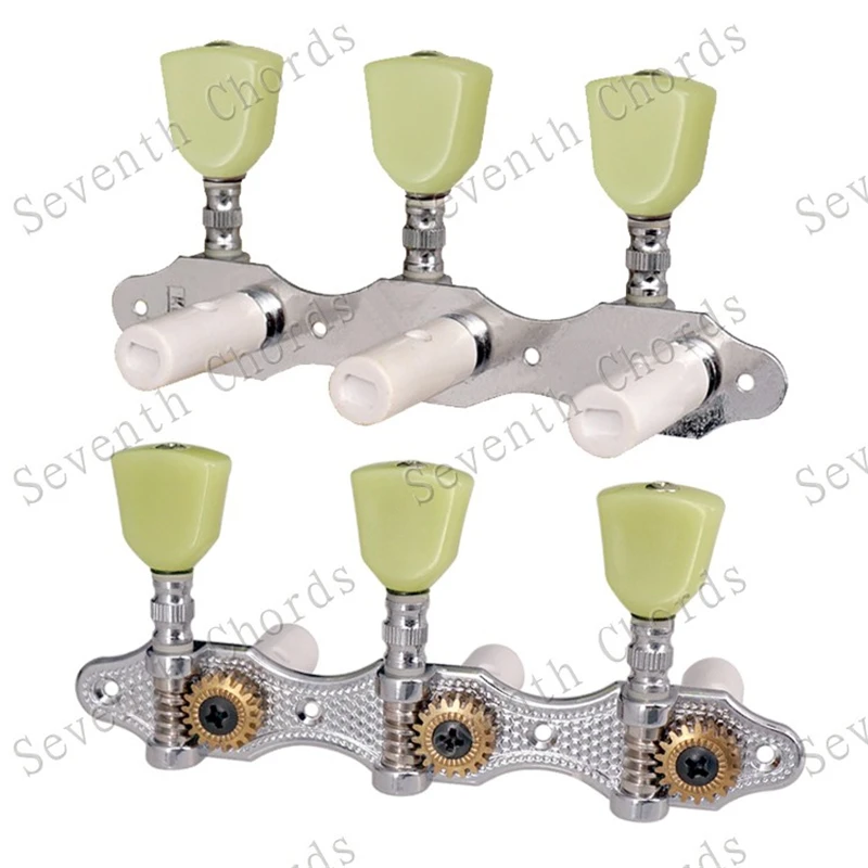 Ein Set Jadegrüne Trapezförmige Knöpfe 3R3L Chrom-Saitenstimmer Mechaniken für Klassische Gitarren Zubehörteile – Detail 2