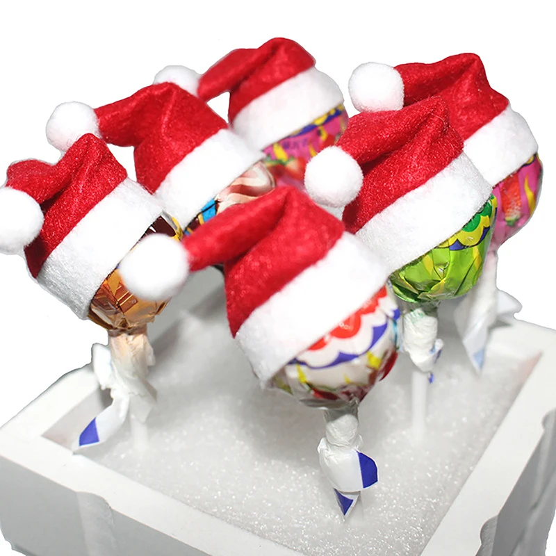 12Pcs Mini Christmas Elf Caps Design Lolly Hats Decor Nonwoven Candy Packing Hats DIY Home Christmas Party Decoration Supplies