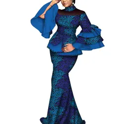 African Clothes for Women 2 Pieces Set Flare Sleeve Shirt and Maxi Long Skirt Elegant Dashiki Party Wedding Dress Wy10127