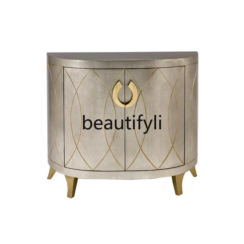 

ls 42American light luxury solid wood porch cabinet silver foil gold-painted dining side cabinet semi-circular decorative cabine