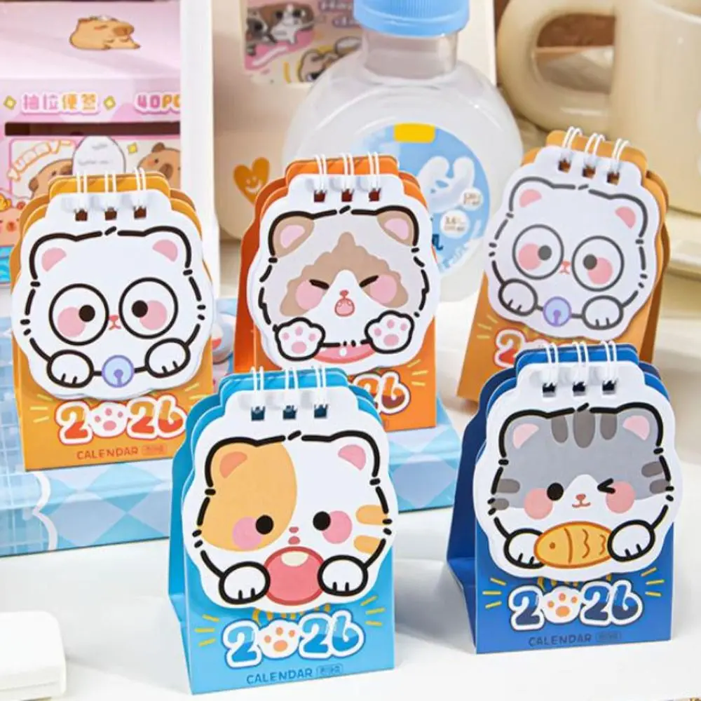 

Cute Mini 2026 Desk Calendar Cartoon Cat Schedule Mark Schedule Planner Portable Daily Planner Office Desk Accessories