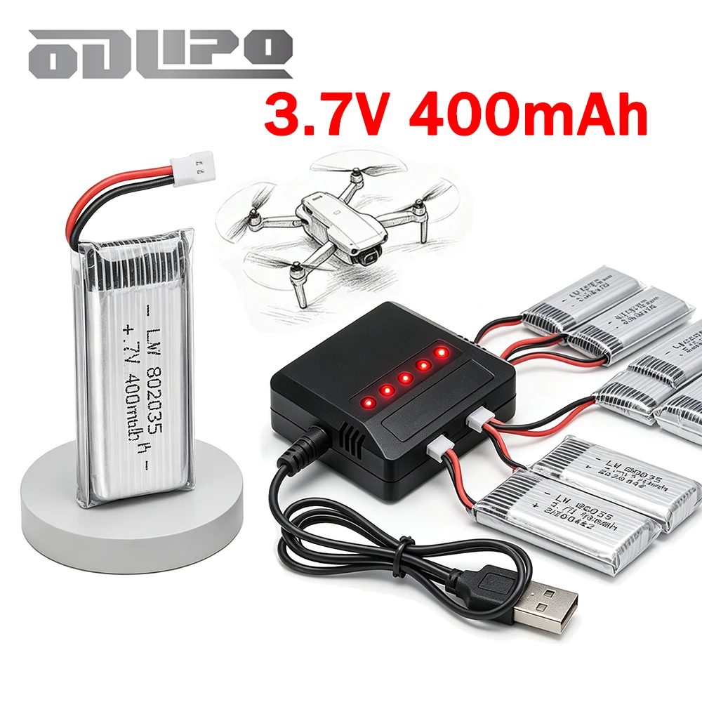 3.7V 400mAh LiPo Battery & 5-in-1 USB Charger XH2.54 Connector for Syma Q11 H99W H31 H6C H98 RC Drone Spare Parts