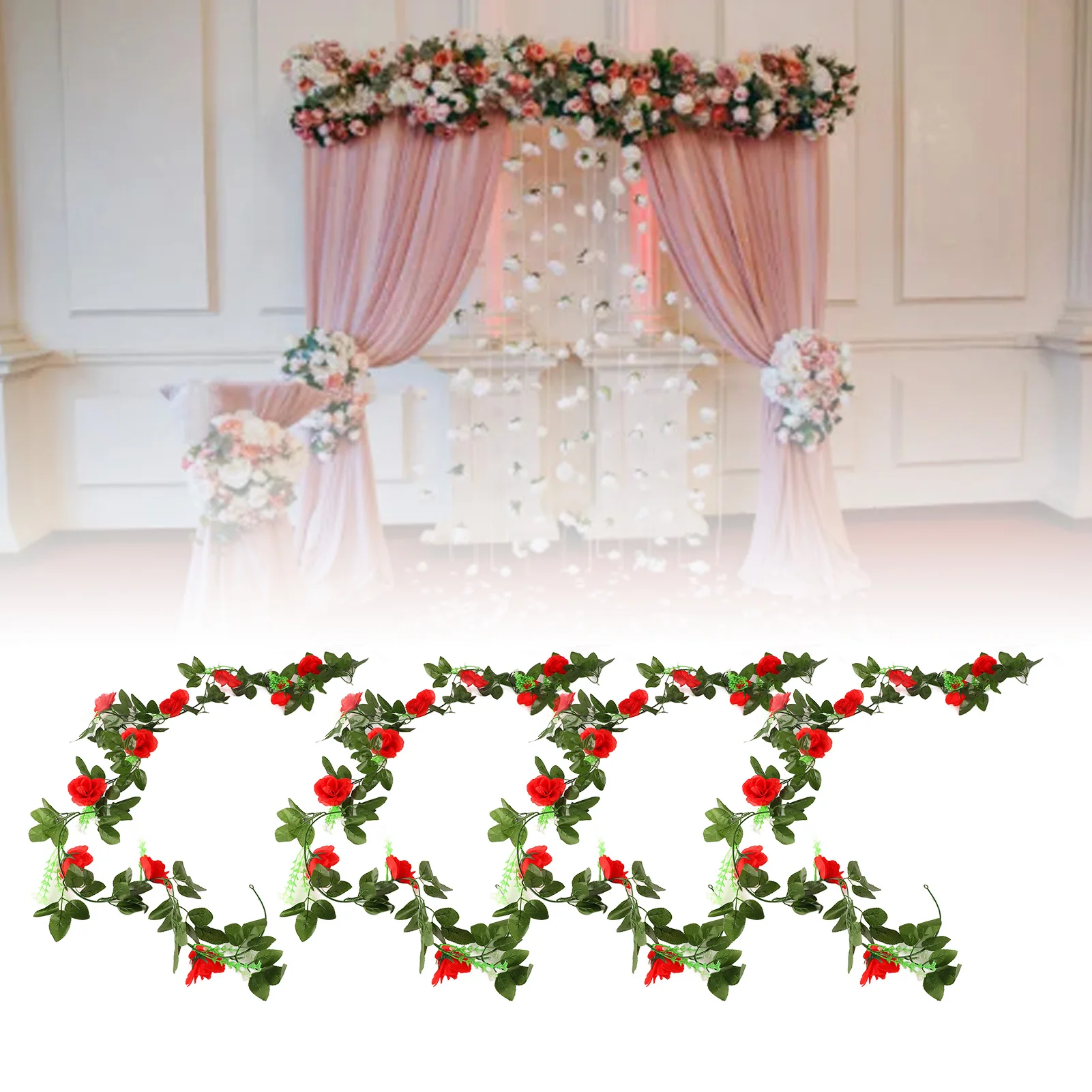 4pcs 220cm Rose Cane Silk Flower Vine High Authenticity Artificial Plant Flower Branches Garlands Home Decor Wall Backdrop Party