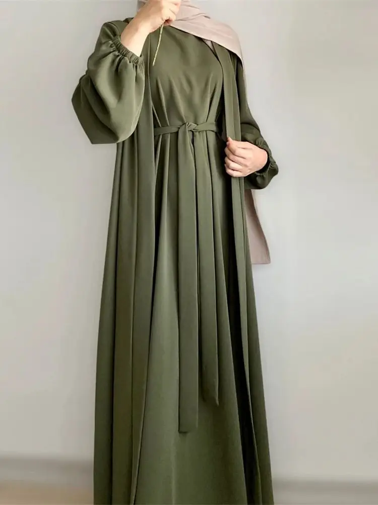 Ramadán Eid Mubarek-conjunto musulmán de 3 piezas para mujer, vestido Hijab, Kimono, Ensemble, Djellaba, Abaya, Dubái, Turquía, Islam