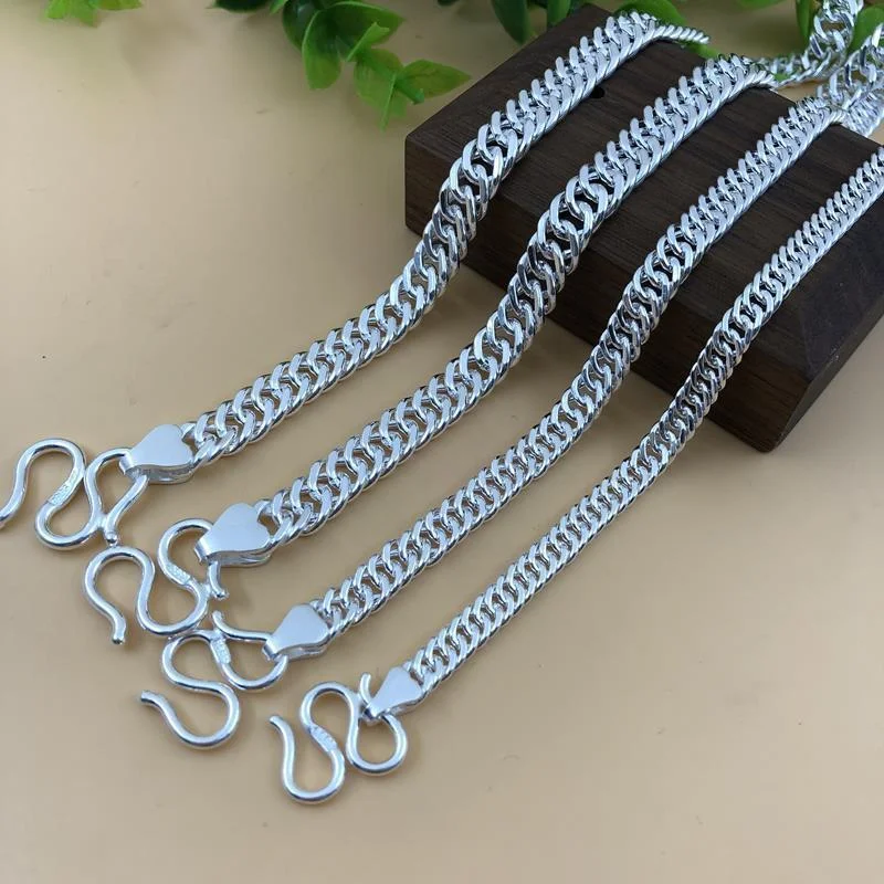 OUYADI Men S999 Solid Silver Thick Tank Curb Necklace Domineering Whip‑Chain Fashion Daily Male Neck Ornament For Gift