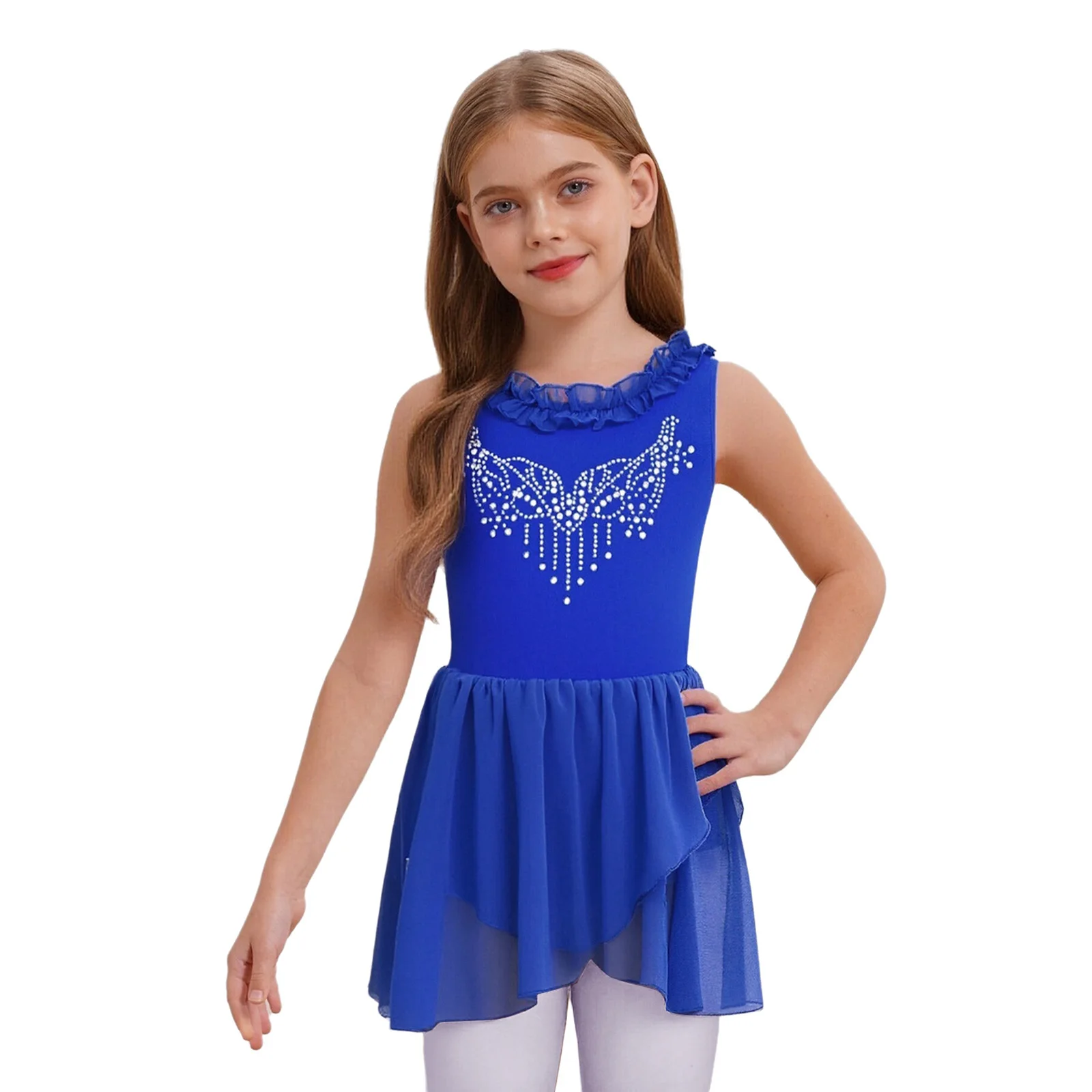 Crianças meninas espumantes strass camisa de balé collants tutu dança desempenho vestido traje babados u-back vestido de bainha irregular