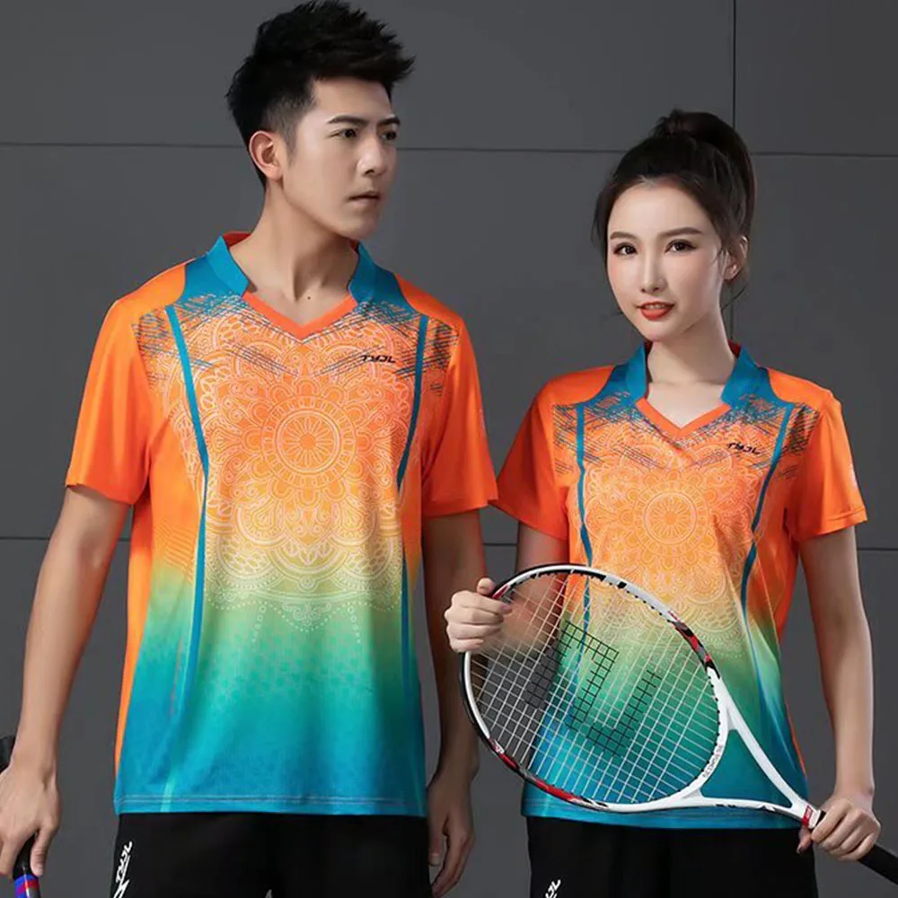 Quick Dry Men Women Print Tennis Shirt 2024 Summer Short Sleeve Leisure T-shirt Print Couple Table Tennis Badminton Uniform Tops