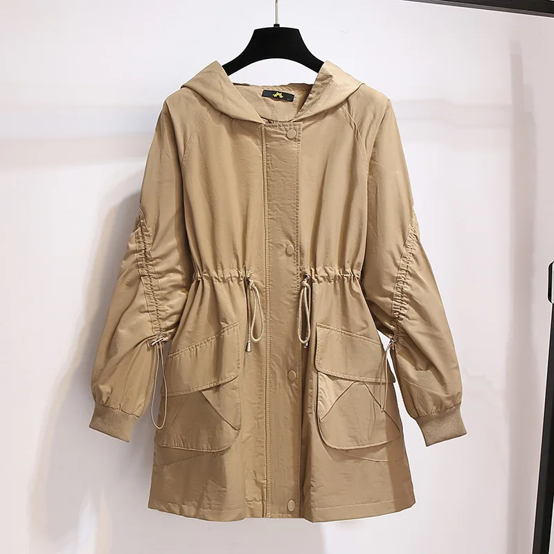 

150Kg Plus Size Bust 156cm Women's Spring Autumn Loose Casual Fashion Hooded Trench Coat Black Khaki 6XL 7XL 8XL 9XL 10XL