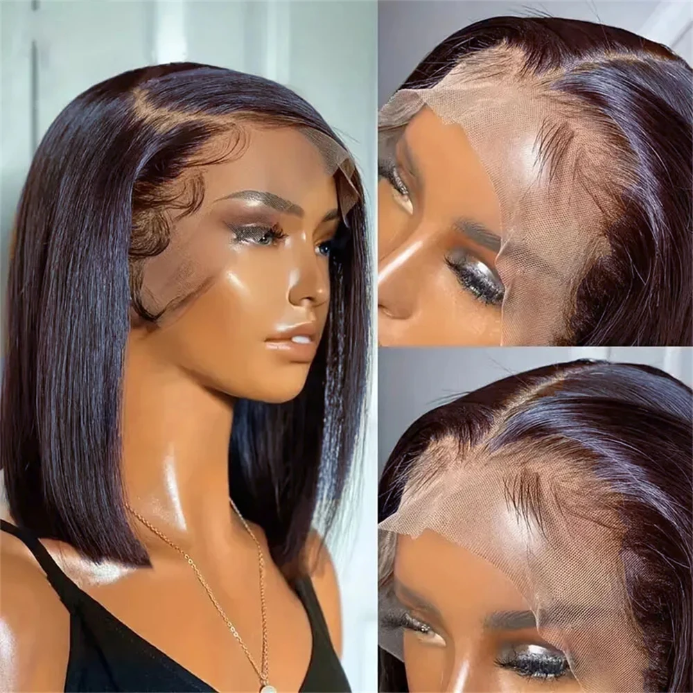 13x4 Straight Short Bob Lace Front Human Hair Wigs PrePlucked Bone Straight Bob 100% Human Hair 4x4 Lace Frontal Wig For Women image 2