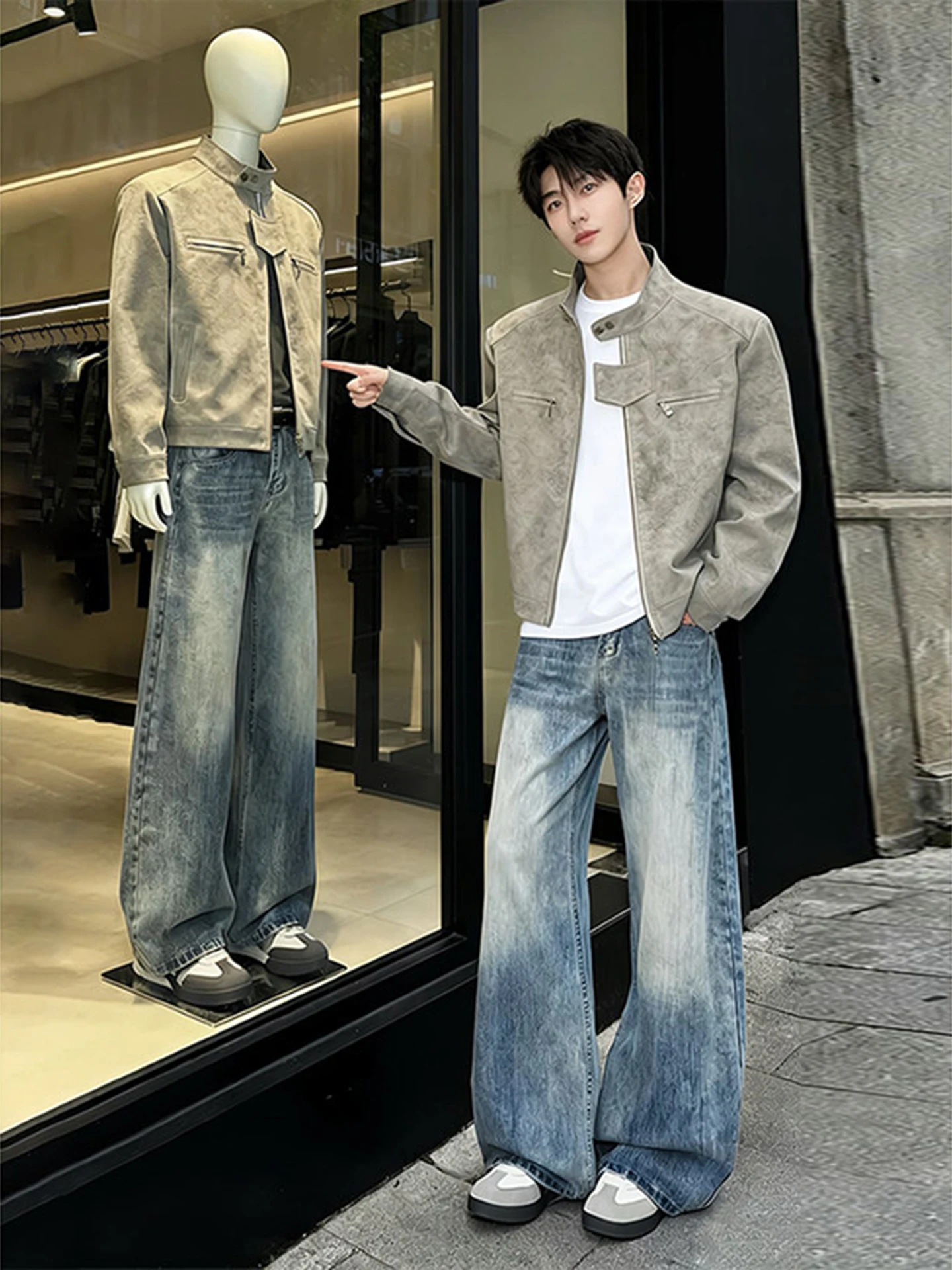 

Men's Straight Leg Jeans Knife Washed out Casual Wear Comfortable Fit American High Street Style Durable Stretch Denim