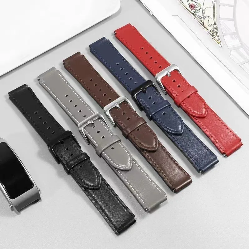 Pulseira de couro genuíno com fivela convexa de 16mm, faixa de camada dupla para rastreadores de fitness e relógios inteligentes para b7/b6