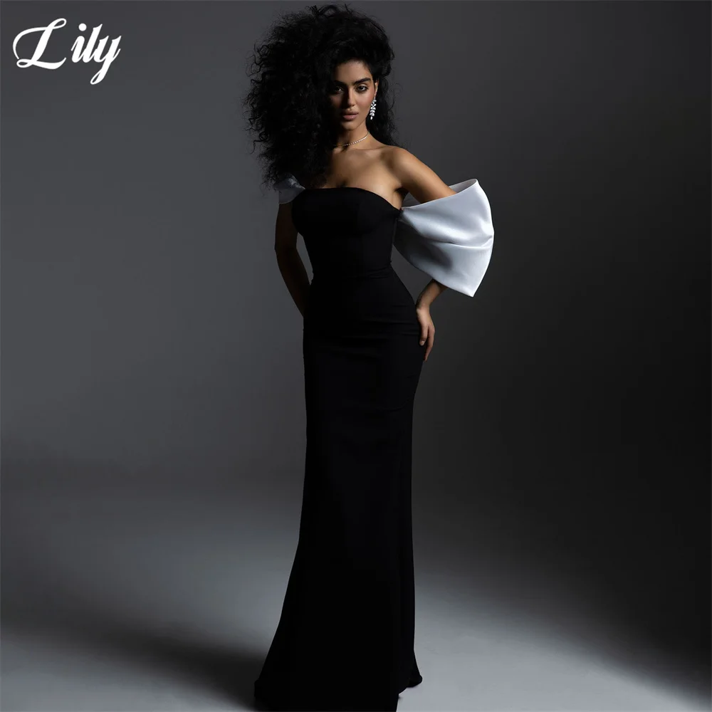 Lily Black White Contrast Evening Dresses Off Shoulder Gala Dresses Satin Mermaid Formal Dresses Simple Party Dress Customized