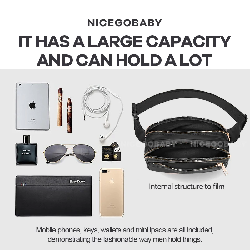 新しいトレンドのメンズ横型バッグ、オックスフォード生地の大容量スポーツチェストバッグ、メンズアウトドアウエストバッグ