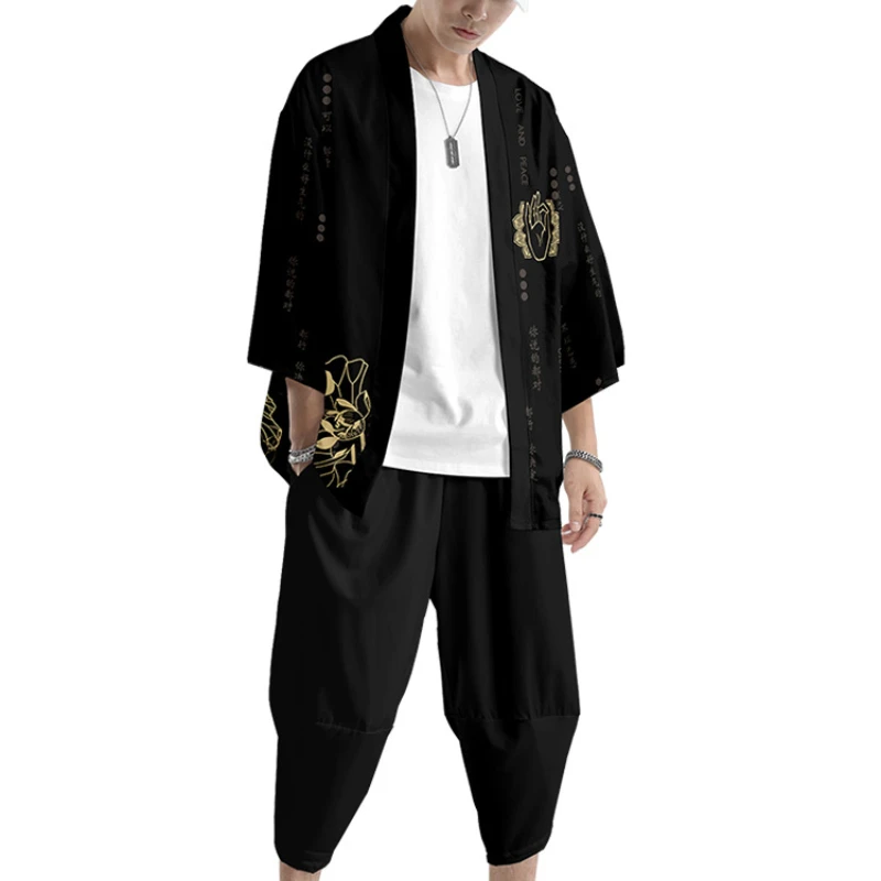 

Chinese Buddhism Style 4XL 3XL 6XL 5XL Japanese Cardigan Women Men Yukata Clothing Harajuku Kimono Pants