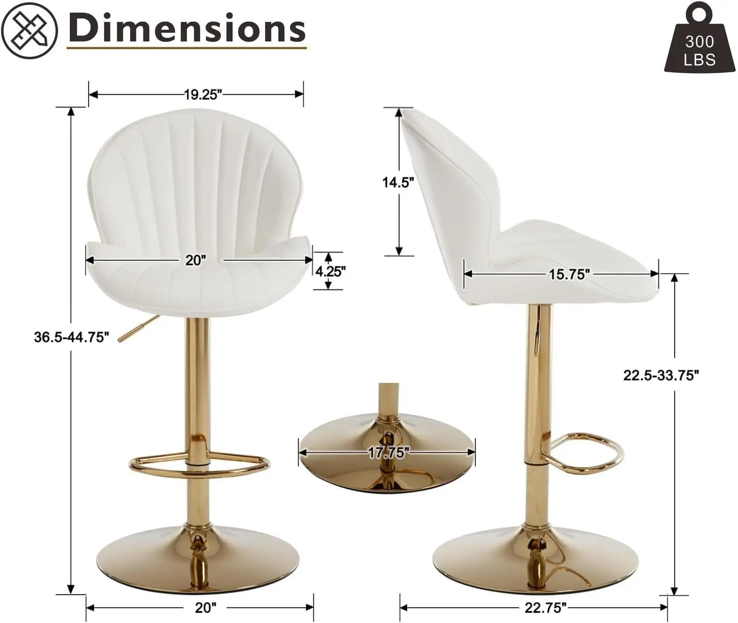 CIMOTA-Taburetes de Bar blancos de piel sintética, sillas de Bar Juego de 4 de altura ajustable, taburetes giratorios modernos con respaldo en forma de concha para Cocina