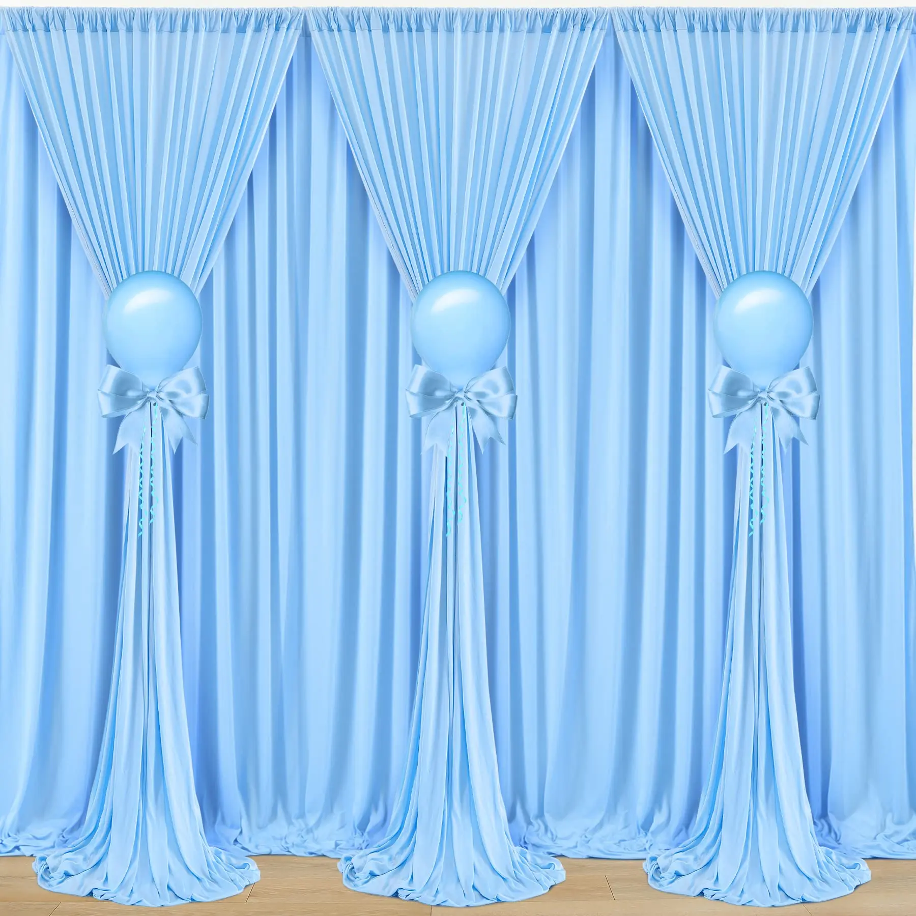 Blaue Vorhänge mit Party-Hintergrund, Stabstoffvorhänge, Stoff-Hintergrundvorhänge, 5 x 7/8/10 Fuß, 1/2 Panel – Detail 4