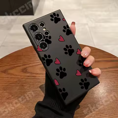 Cat Footprints Love Print Phone Case For Samsung Galaxy S24 Ultra S23 FE S22 S20 Plus A15 A35 A50 A51 A54 A55 A71 A72 A73 Cover