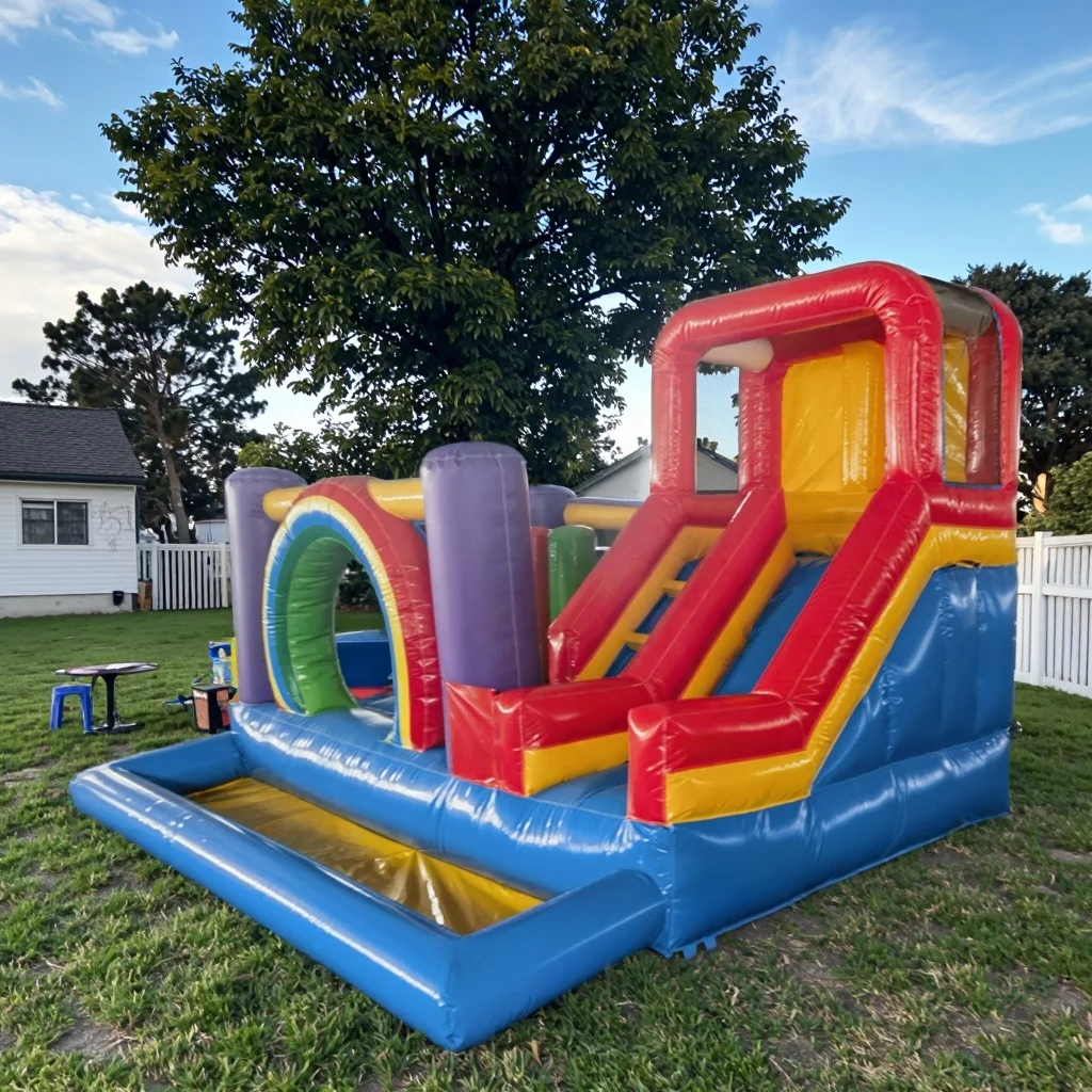 Tobogán acuático colorido comercial de 3,5 m x 4m, gran oferta, con alquiler en piscina, deslizador inflable de arcoíris con piscina