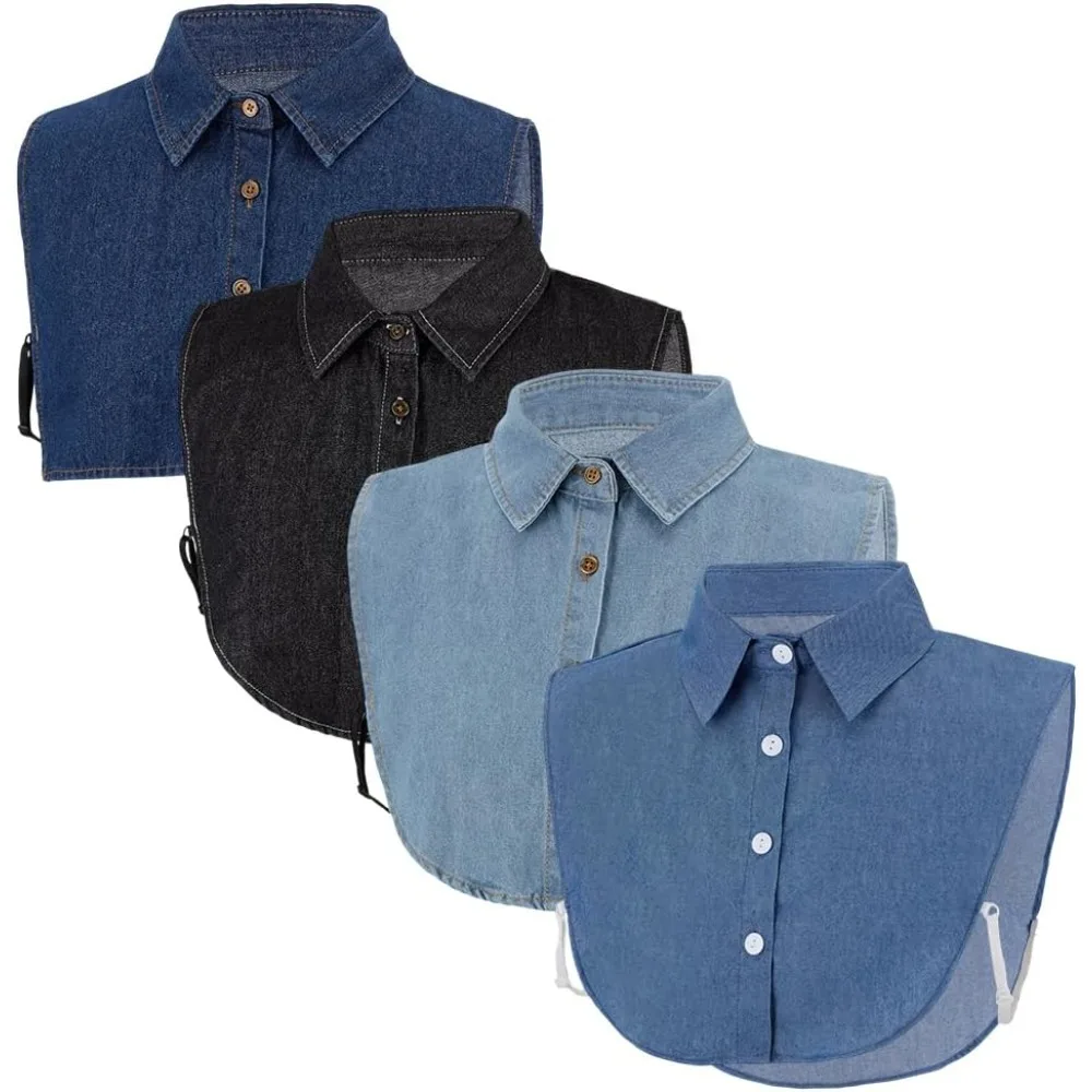 

4Pcs 4 Style Detachable Fasle Collar Bule Pure Cotton Jacquard Collar Half Shirt False Dickey Collars Ruffles Jacquard