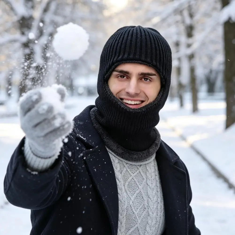 Thermal Warm Hat Daily Wear Knit Hat Men's Knit Hooded Scarf Warm Balaclava Hood for Winter Cold Weather Windproof for Outdoor