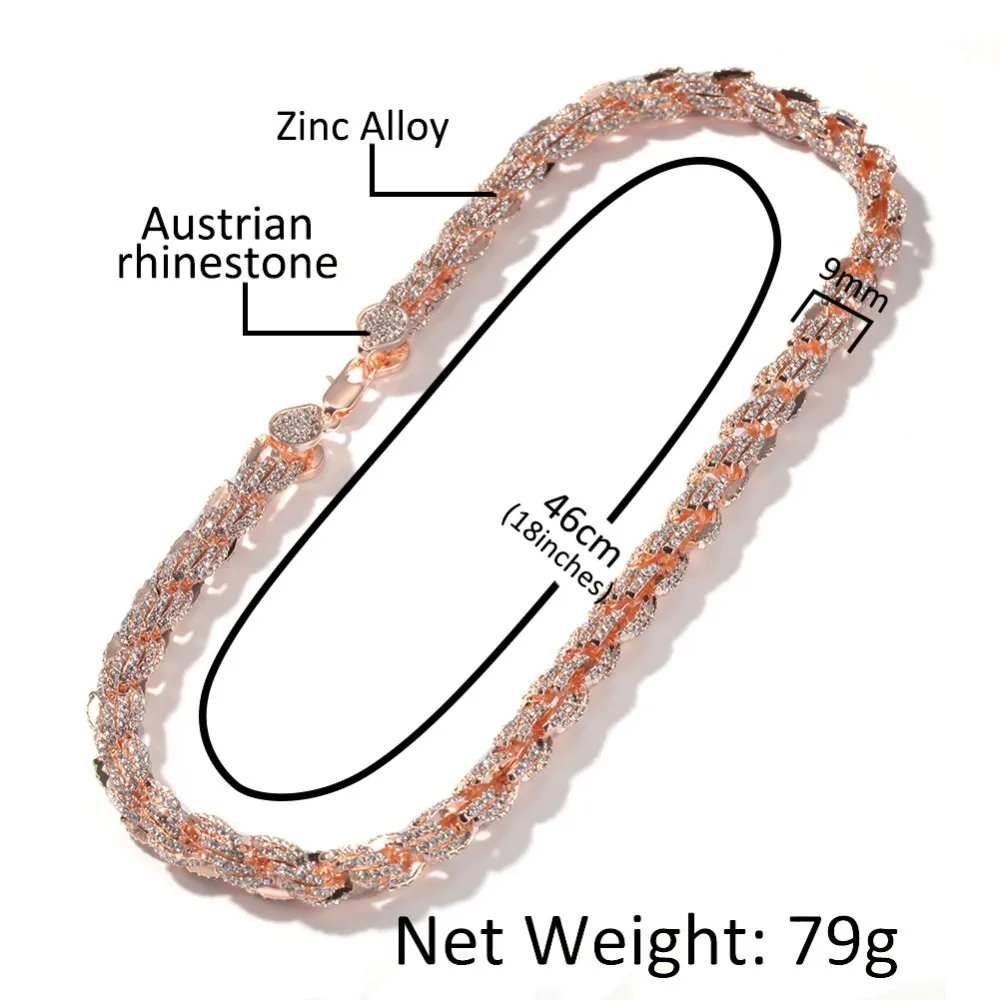 Uwin 9mm Zinc Alloy Thick Rope Chain Necklace Iced Out Rhinestones Hip hop Necklaces Jewelry Men Women Drop Shipping