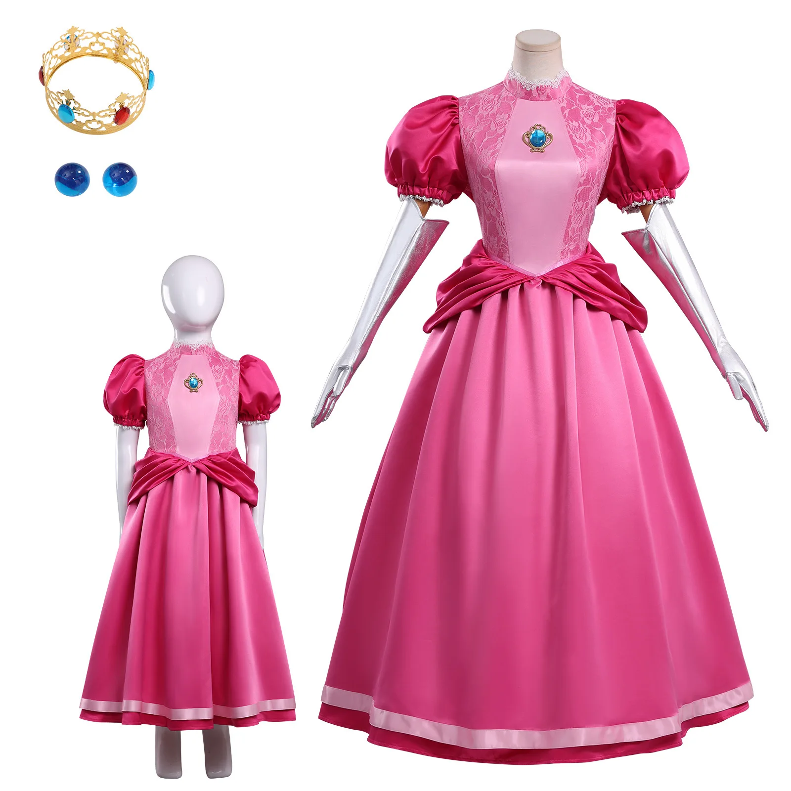 Disfraz de Cosplay de Anime: Vestido Rosa de la Princesa Peach, Disfraz de Halloween, Conjunto Completo KKcos Princesa Peach para Niña y Mujer