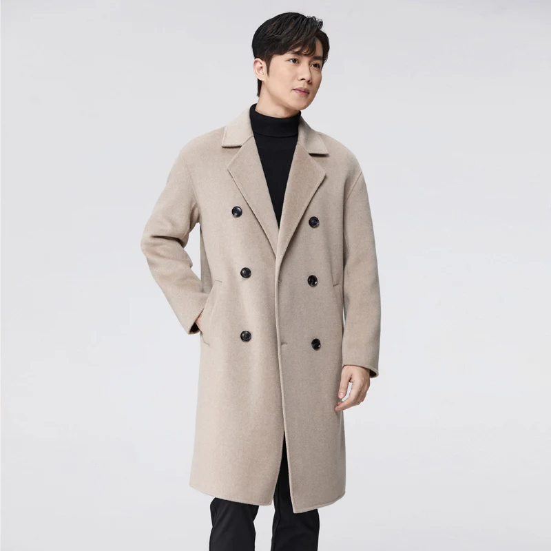 Wholesale Autumn And Winter New 100% Pure Wool Windbreaker Medium Long Men's Casual Business Oversize Loose Reversible Coat