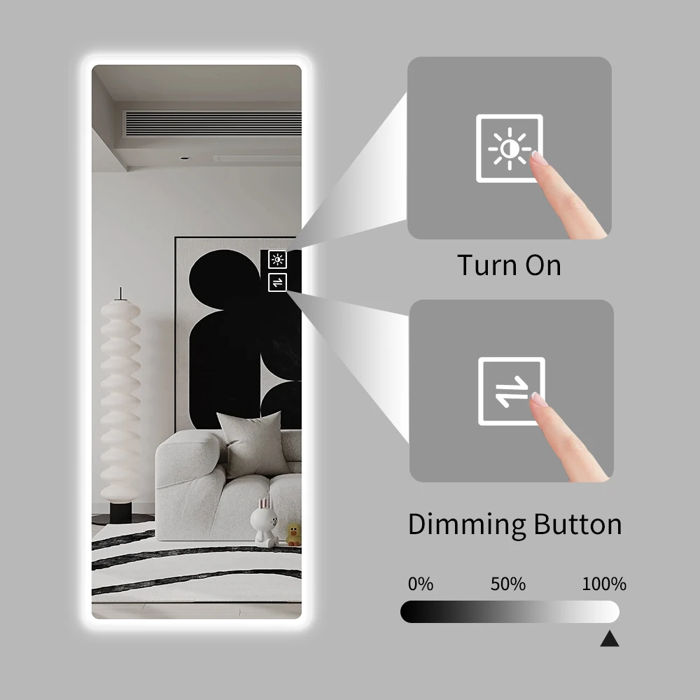 LED 벽걸이 거울, 전체 길이 거울 조명, 화장대 바디 미러, 빅 사이즈, 둥근 모서리, 침실, 거실, 원피스