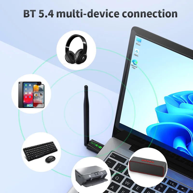 WiFi 6 900Mbps Bluetooth 5.4+ WiFi Adaptador de tarjeta de red inalámbrica USB (2,4G + 5GHz) Receptor Wi-Fi de doble banda para PC/portátil Win10/11