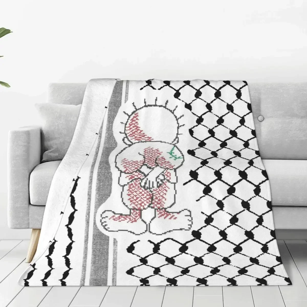 Tatreez Flannel Blanket Kufiya Keffiyeh Pattern Creative Throw Blankets for Home Hotel Sofa 125*100cm