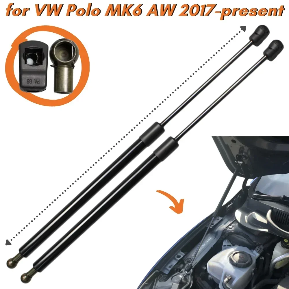 

Qty(2) Hood Struts for Volkswagen Polo MK6 AW 2017-present Front Bonnet Gas Springs Shock Absorbers Lift Supports Dampers Bars