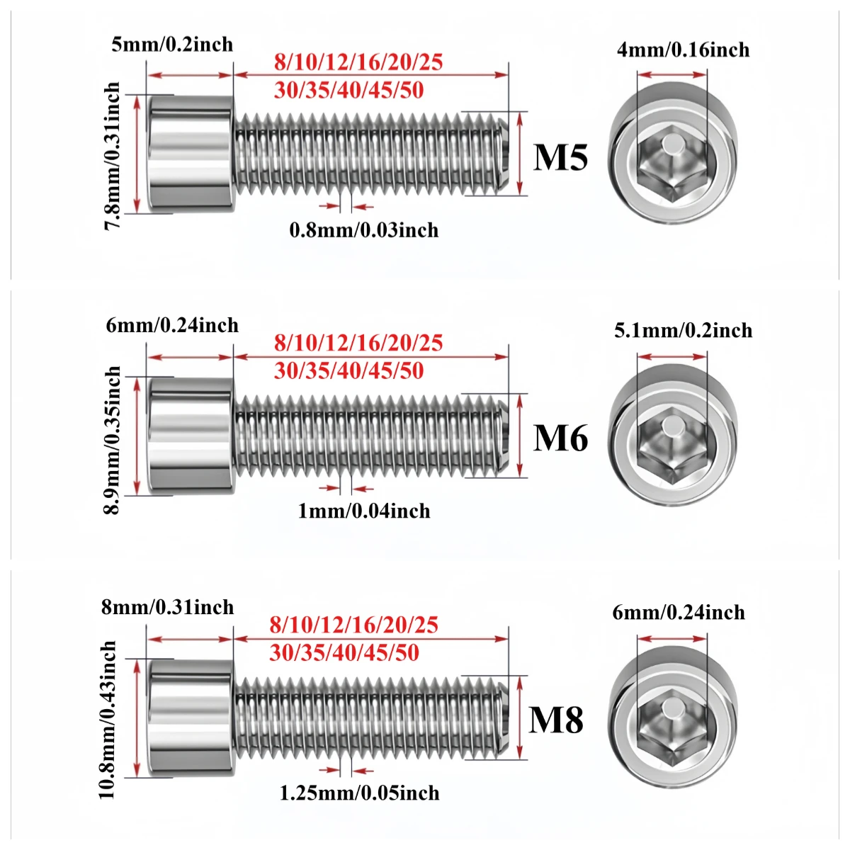 5Pcs Hex Hexagon Socket Screws Alloy Steel Titanium Plating Gold Screw Length M5/M6/M8 for Motorcycle Screws, Body Screws