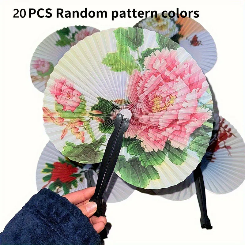 20pcs of Chinese Paper Fans - Compact, Collapsible, Featuring Traditional Art Designs with Floral And Bird Motifs, Ideal for Pr