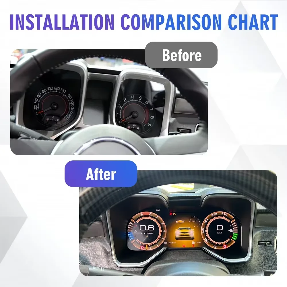 Odometer For Chevrolet Camaro 2010-2015 12.3‘’ Digital Cluster Virtual Cockpit Car Speed Meter Screen LCD Auto Stereo