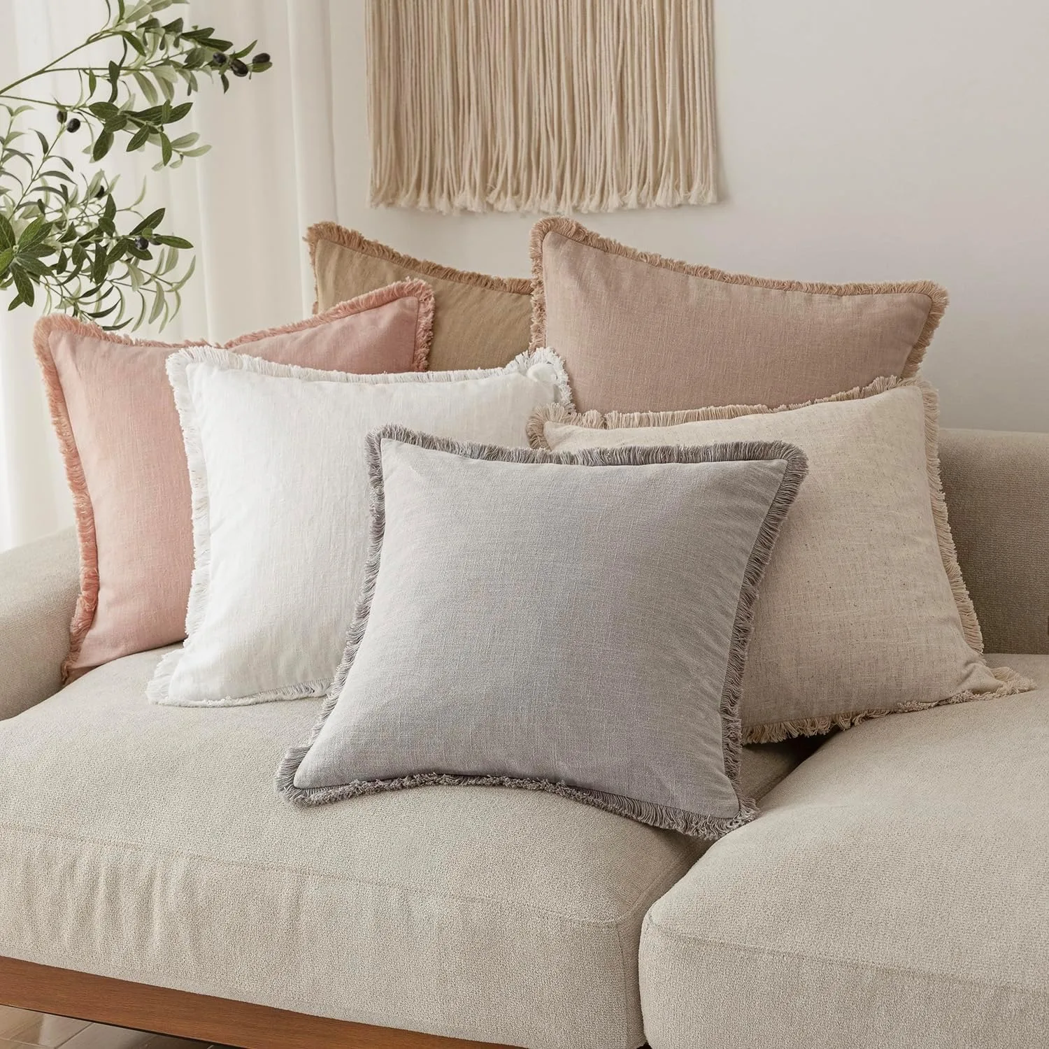 45X45CmLight الأزرق الزخرفية الكتان مهدب وسادة غطاء البوهيمي مزرعة مهدب غرفة المعيشة أريكة سرير كرسي غطاء الوسادة مع #1