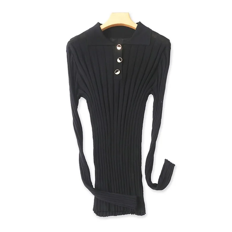 

Модный облегающий вязаный свитер с длинными рукавами и воротником, женский топ, эластичный, повседневный, весна-осень, новинка 24052