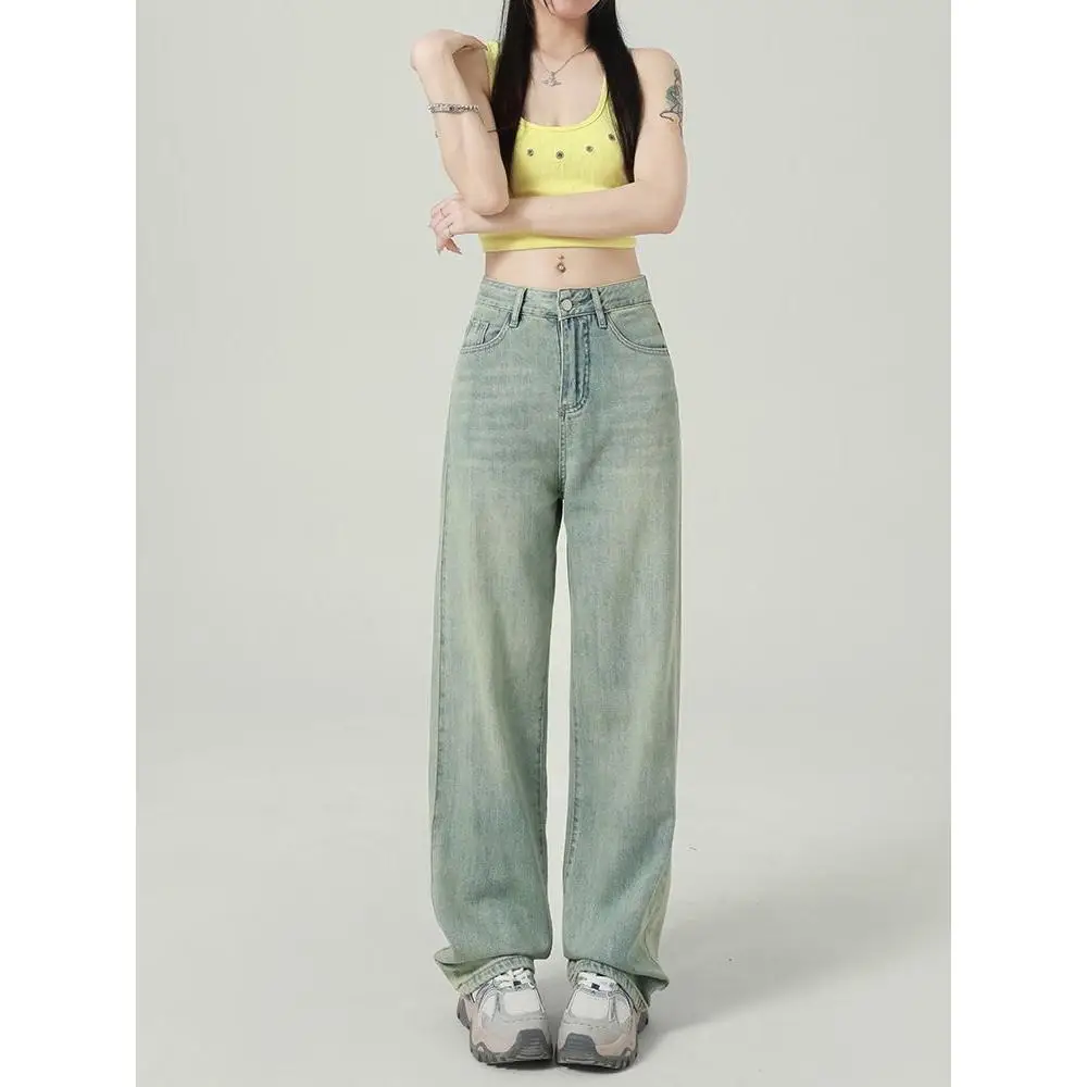 

Новые китайские джинсы с вышивкой и широкими штанинами для женщин, весенне-осенние, с высокой талией, прямого кроя, в традиционном национальном стиле