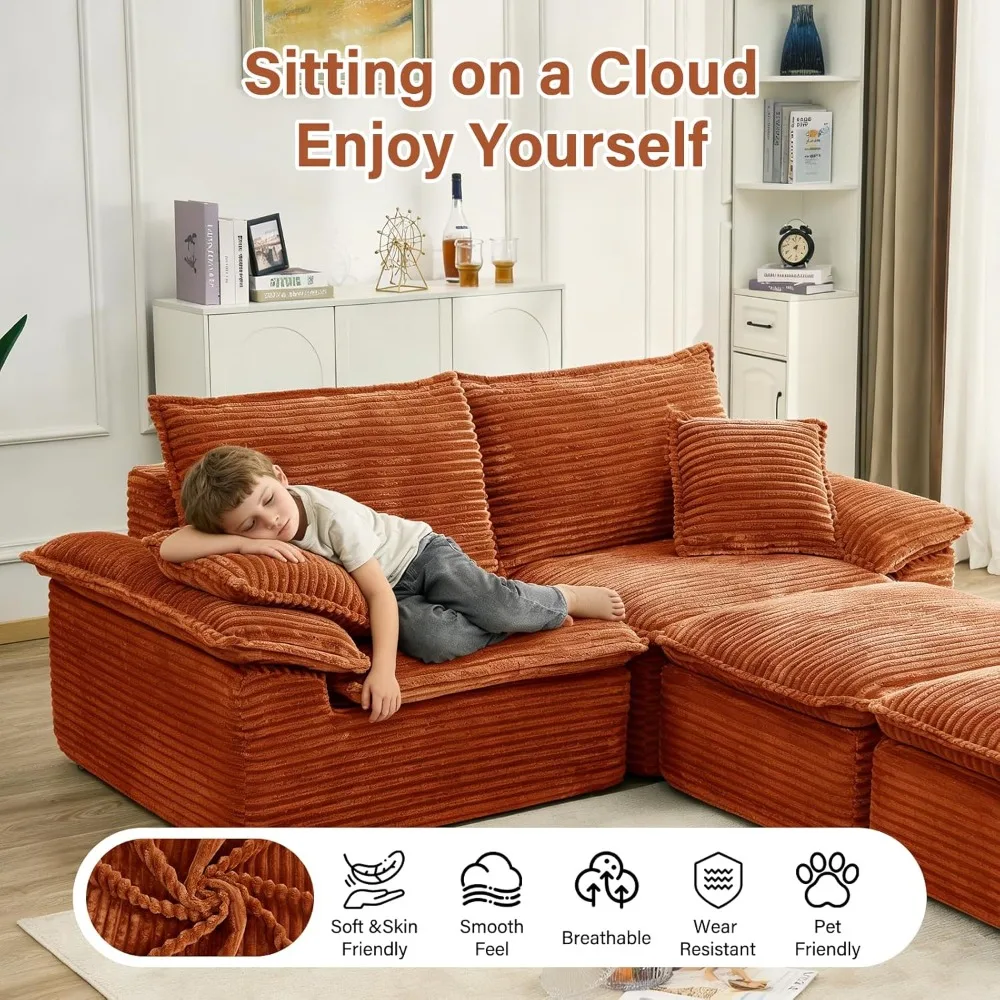 81" Boneless Loveseat with Removable Ottoman,Oversized Upholstered Sofa Bed with Pillows,Plush Faux Fur Lounge, Customized image 3