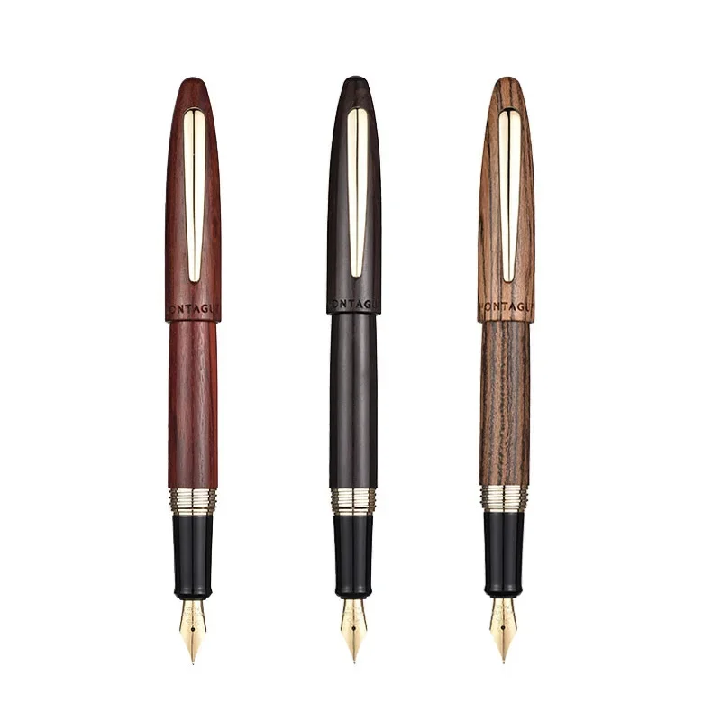 ปากกา Montagut ระดับไฮเอนด์ ทำจากไม้เนื้อแข็ง สไตล์เรโทร สำหรับเขียนพู่กัน หัวปากกาอิริเดียม ฝาปิดแบบเกลียว ปากกาหมึกซึม อุปกรณ์การเรียน อุปกรณ์สำนักงาน