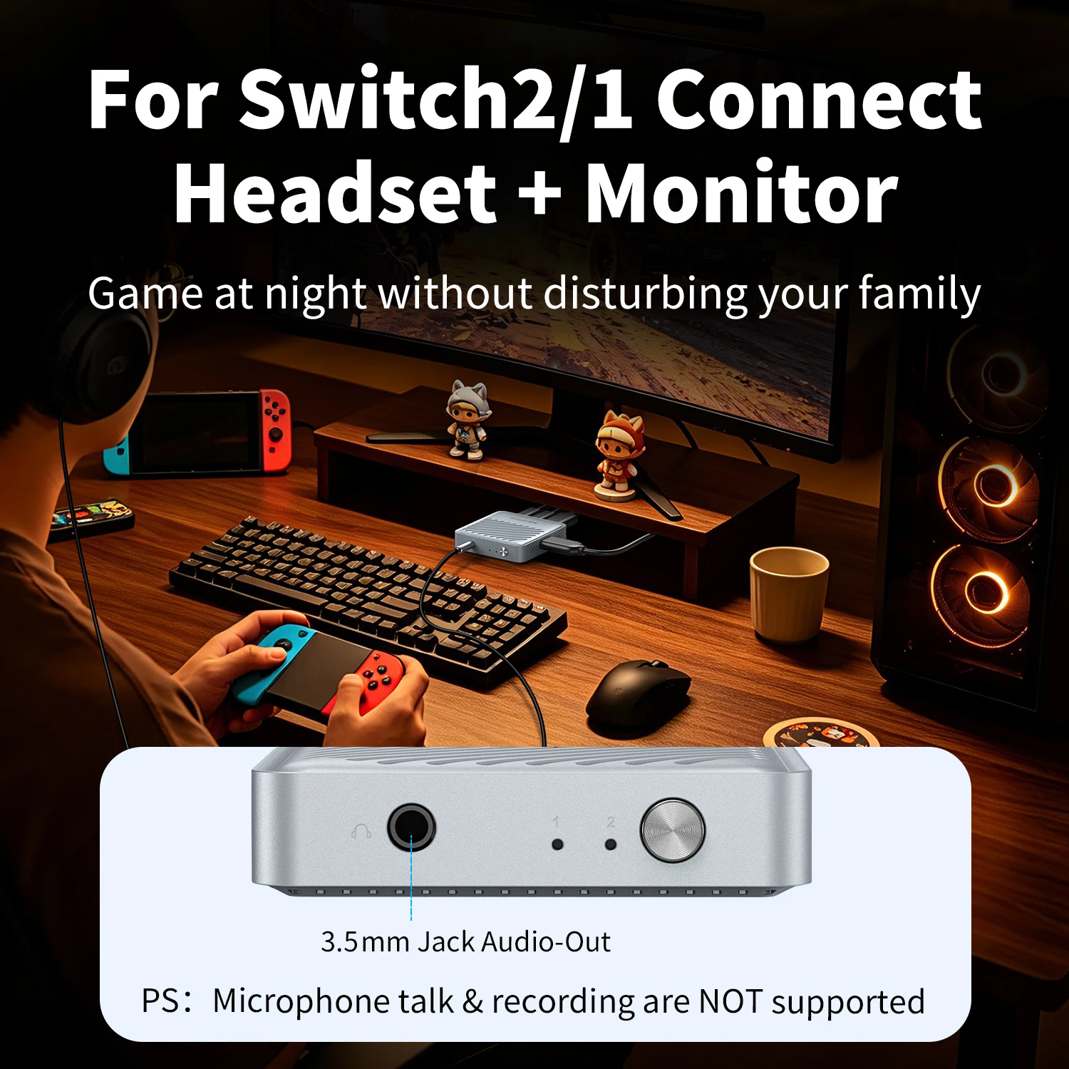 Unnlink HDMI USB C Switch Splitter 2 In 1 Out, HDMI + USB-C to HDMI + 3.5mm Jack + PD 100W for Laptop Macbook Switch2 PS5 to TV