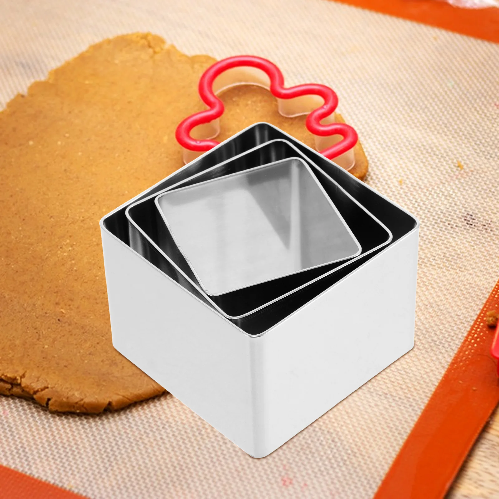 

3pcs Stainless Steel Mousse Ring Square Cake Pan Set Baking Desserts Tarts Pastries Cooking Rings Mold Seamless Shaper Cookie