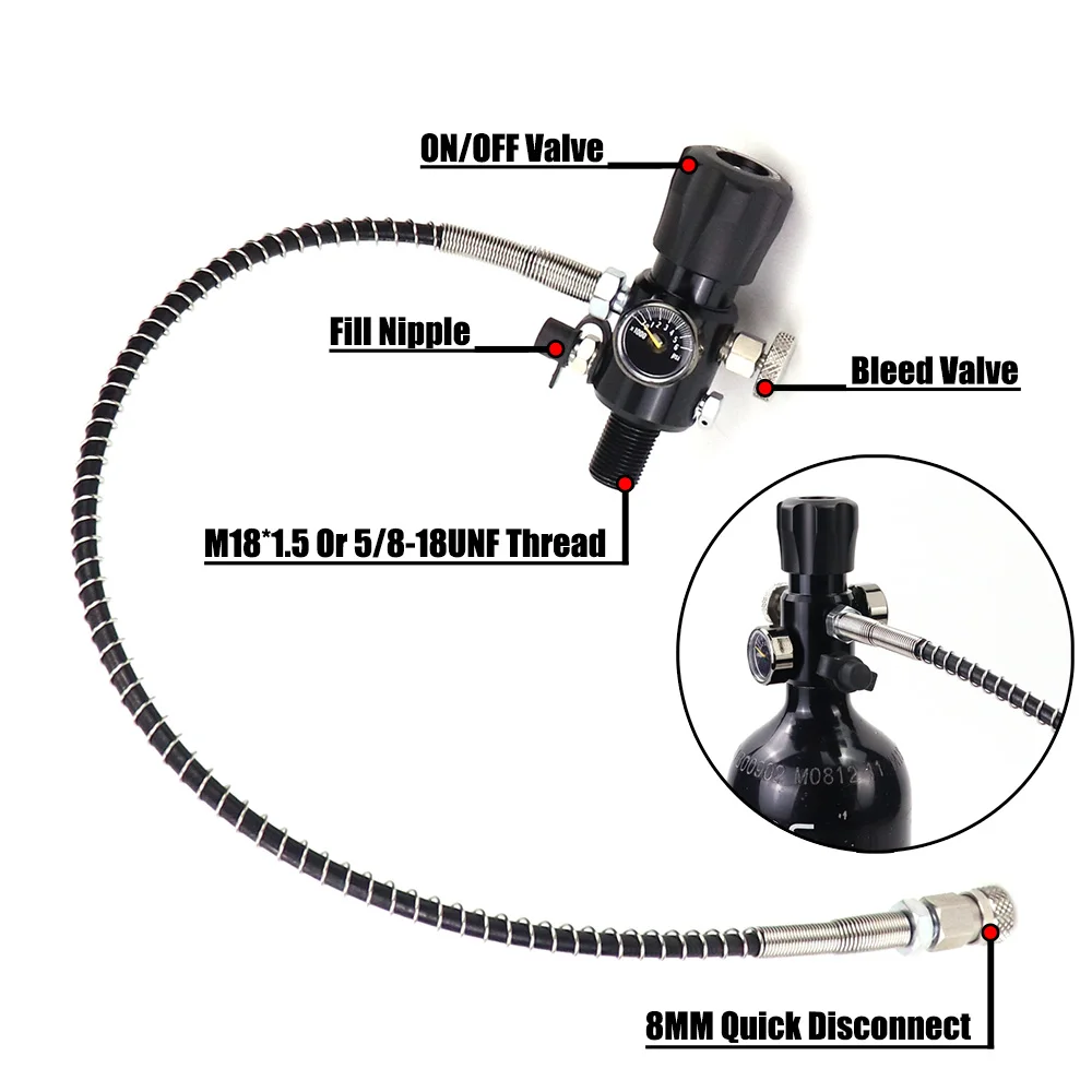 4500Psi 300Bar HPA Compressed Air Tank Charging Valve & DIN Valve Scuba Filling Station With Dual Gauge 20Inch Hose