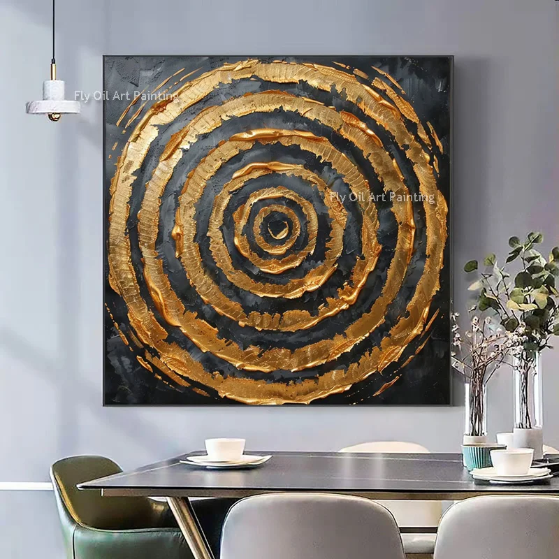 Abstract Gold Foil Circle Oil Painting On Canvas Handmade Original Texture Wall Art Custom Painting Minimalist Room Art Decor