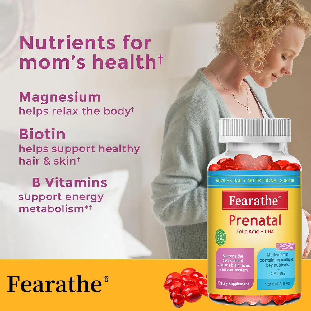 Prenatal Multivitamin Capsules with Biotin, Folic Acid, Choline & DHA EPA - Fetal Brain Development  & Nervous System Support